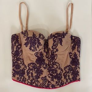 Rosamosario Purple & Beige Lace-Up Corset with Boning, Orange Laces